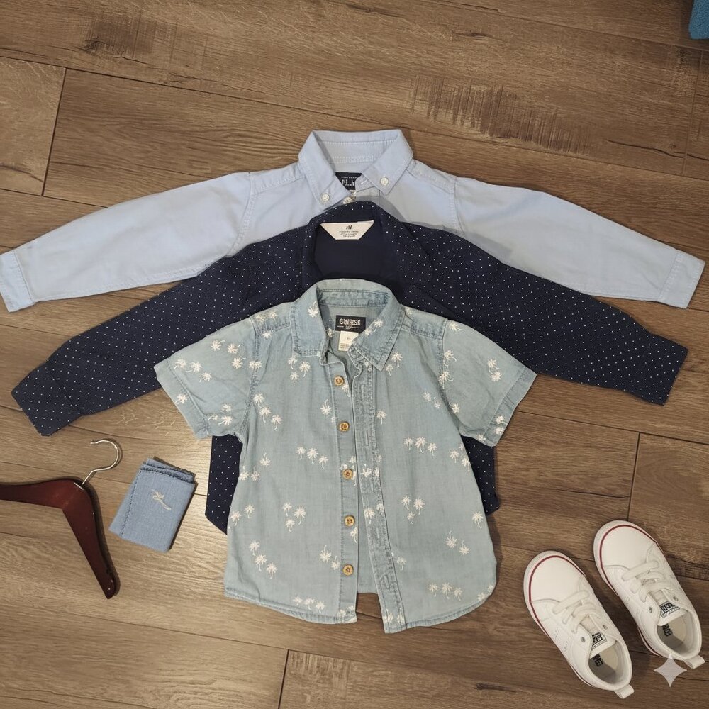 Bundle of 3 Toddler Boy Long and Short-sleeved Button Down Shirts Size 3T-4T - Picture 2 of 12